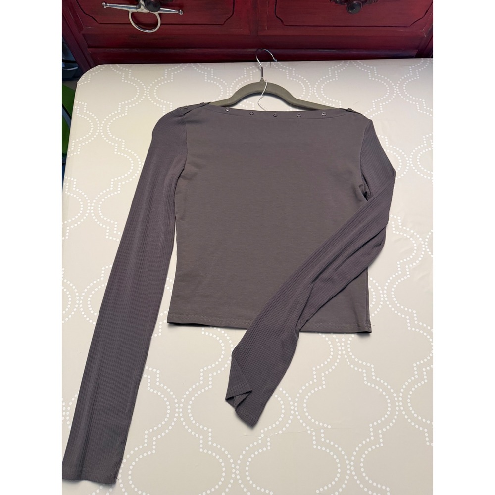 Edikted Long Sleeve Top Button Trim Boat Neck Brown Size S - Picture 2 of 10